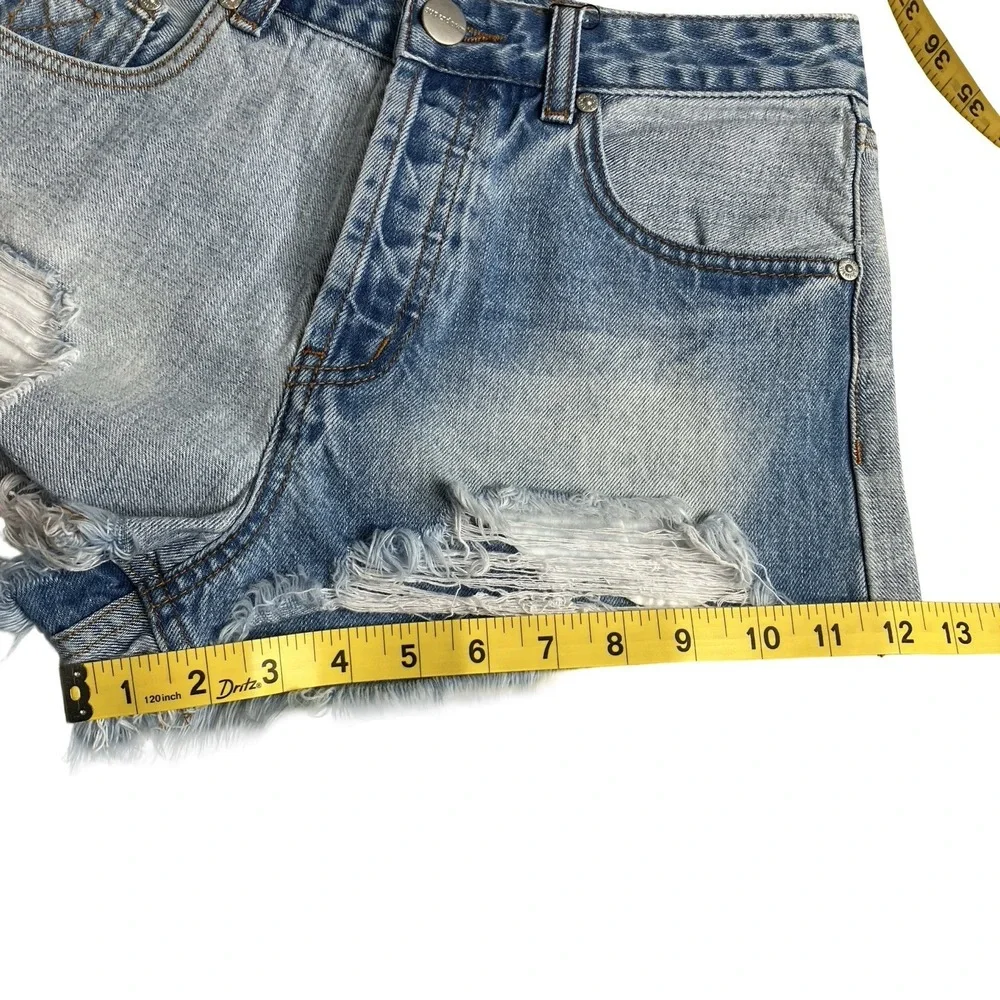 Superdown Distressed Daisy Duke Booty Shorts Womens 28 Button Fly Two Tone Denim